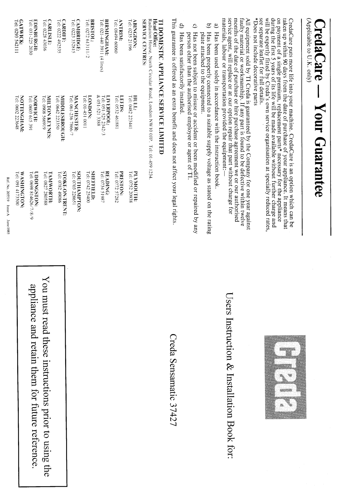 Creda HB37427 User Manual