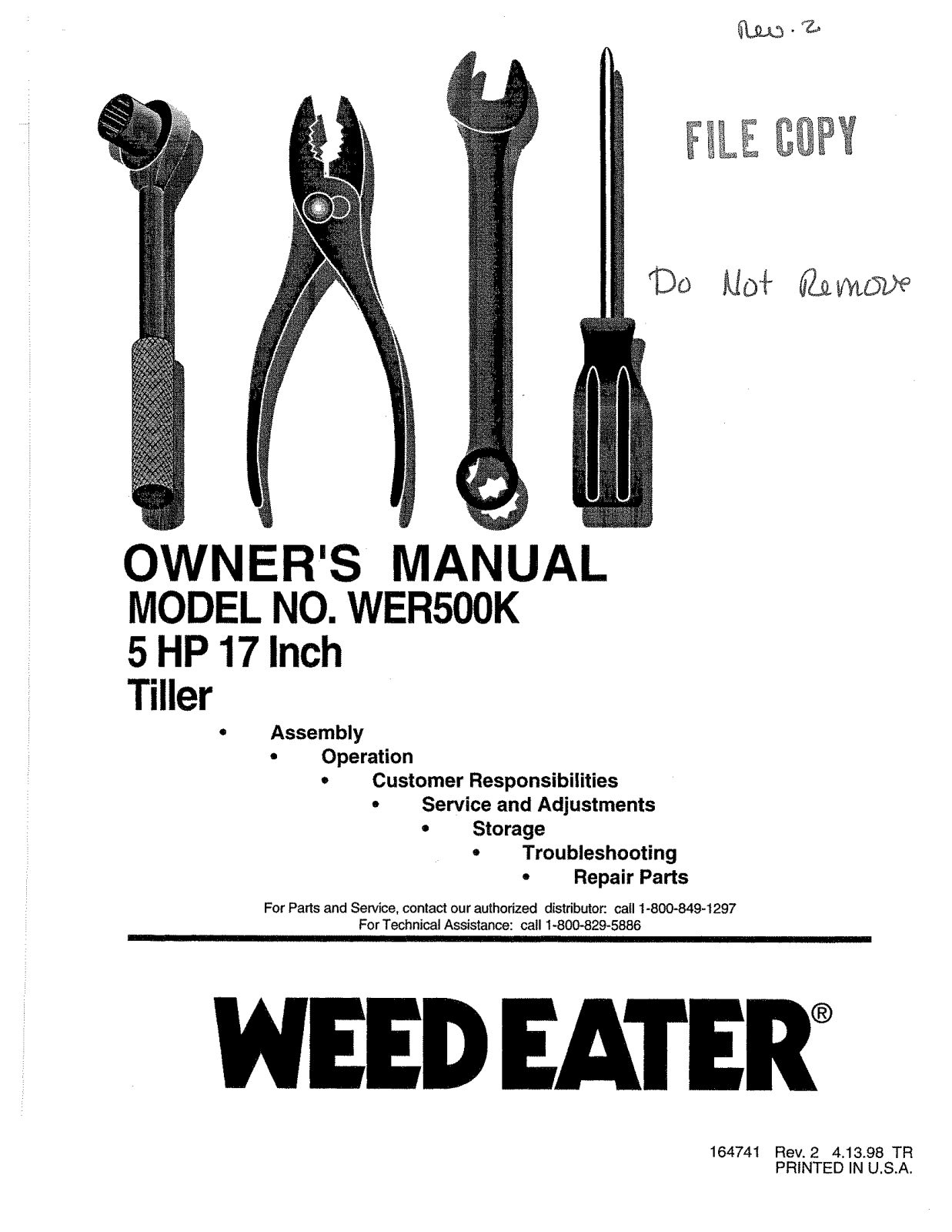 Weed Eater WER500K, 164741 User Manual