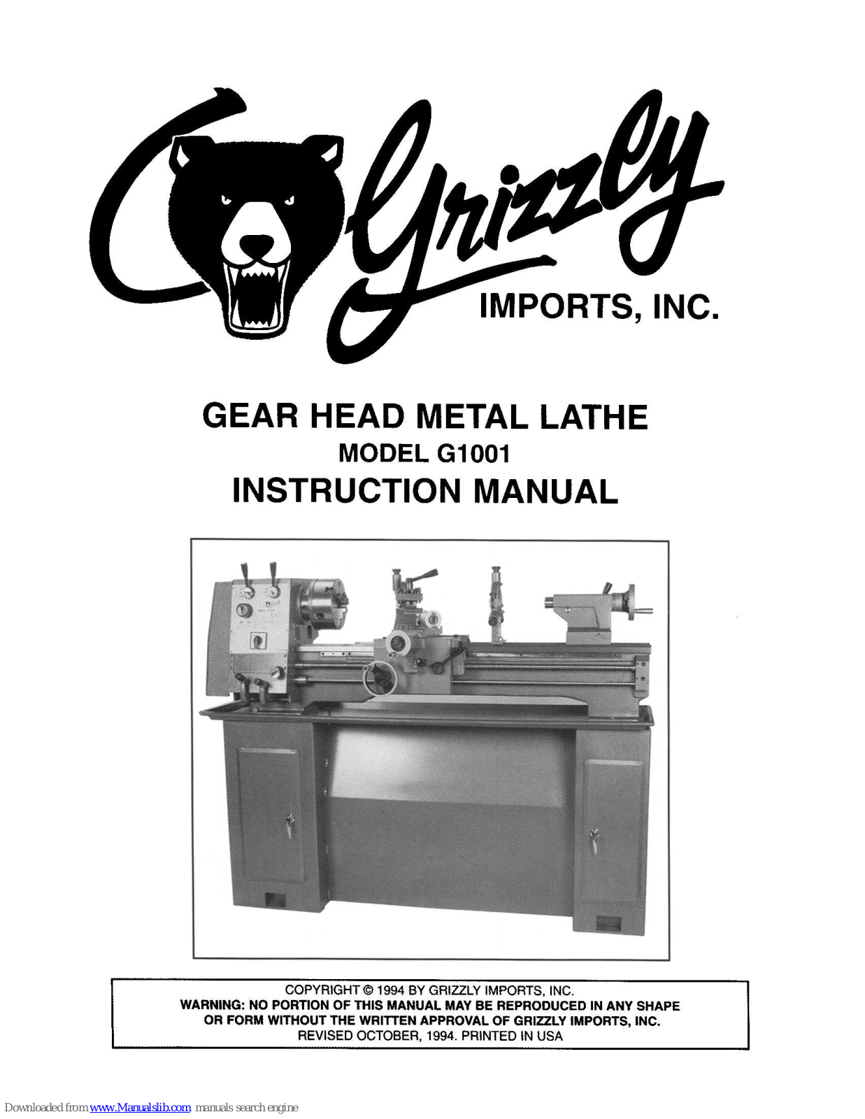 Grizzly G1001 Instruction Manual