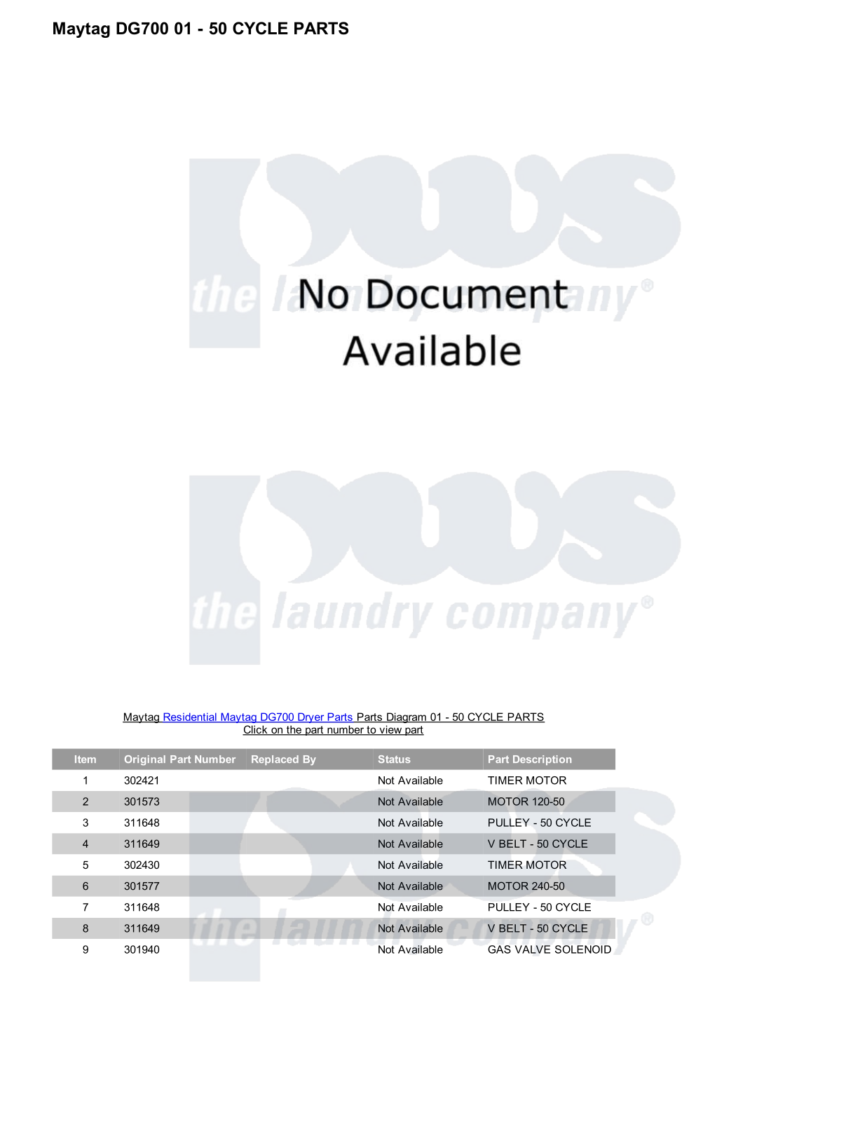 Maytag DG700 Parts Diagram