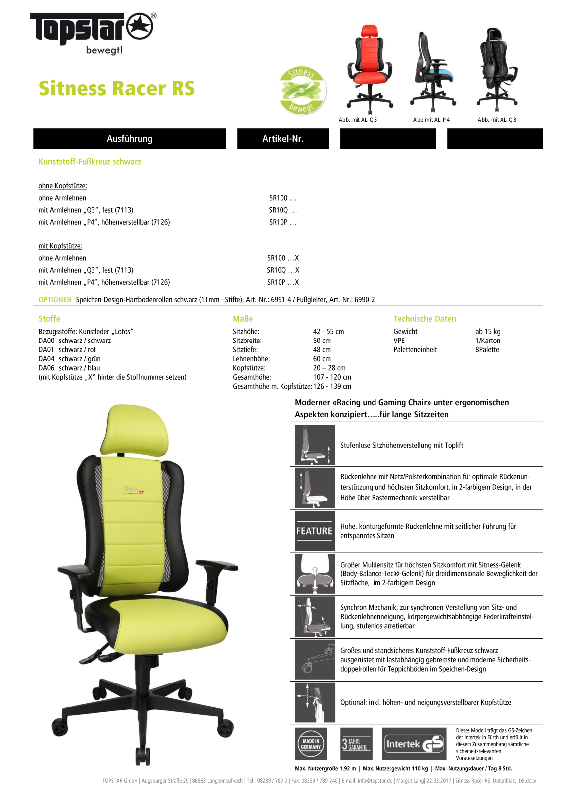 TOPSTAR Sitness Racer RS Service Manual