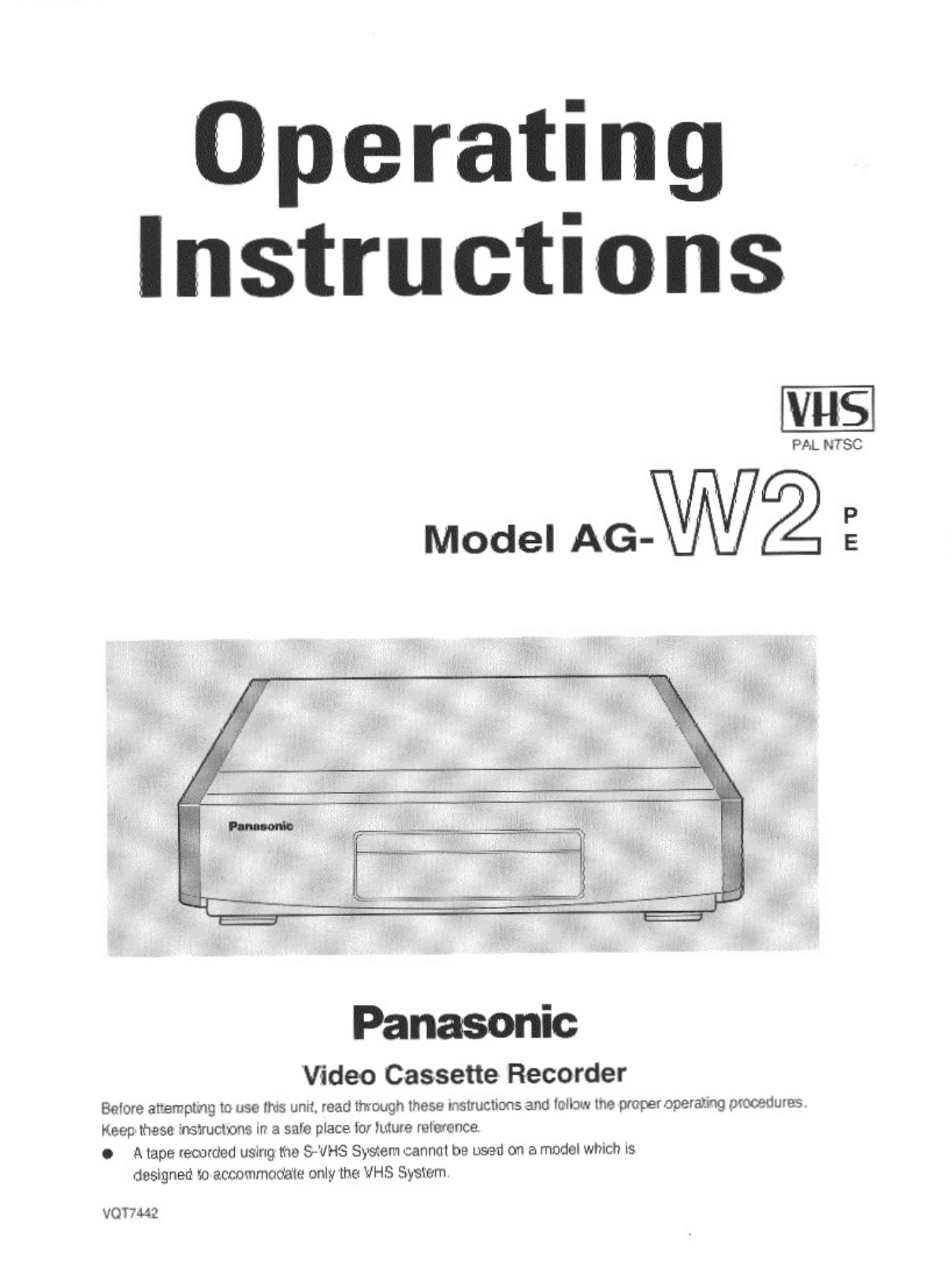 Panasonic AG-W2P, AG-W2E User Manual