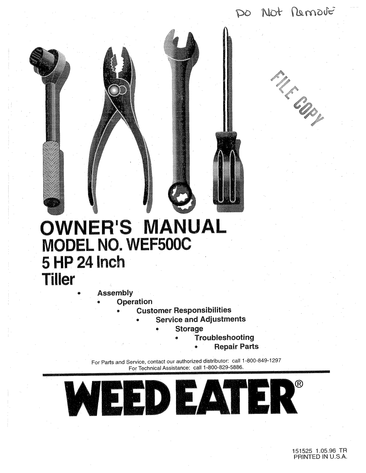 Weed Eater WEF500C, 151525 User Manual