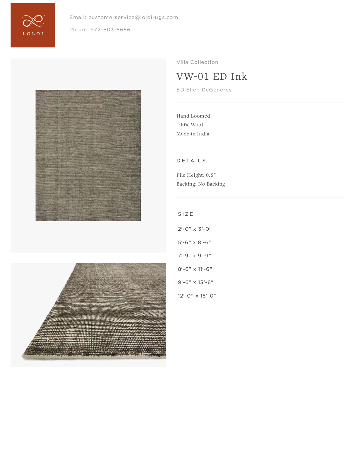 Loloi Rugs VW-01 ED Ink Tearsheet