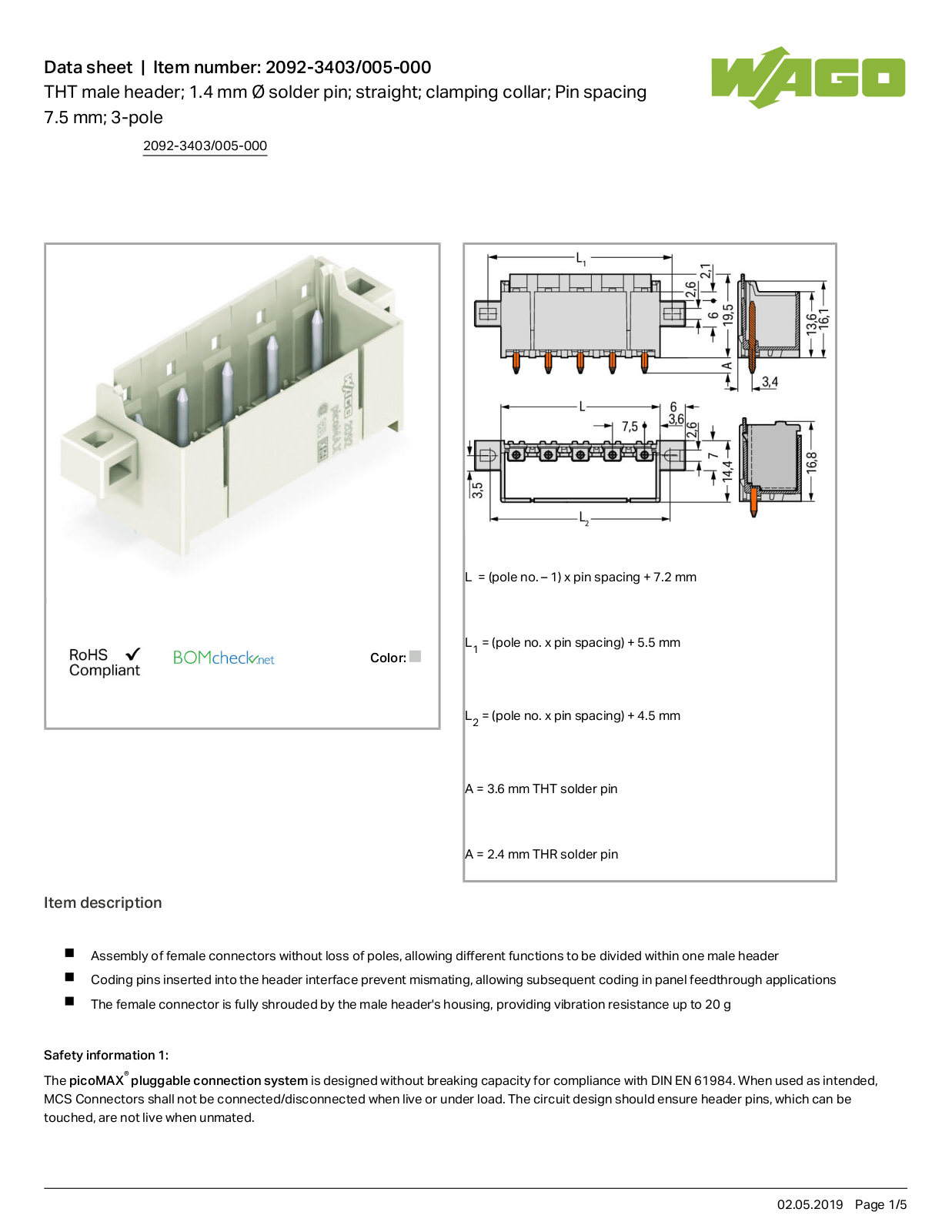 Wago 2092-3403/005-000 Data Sheet