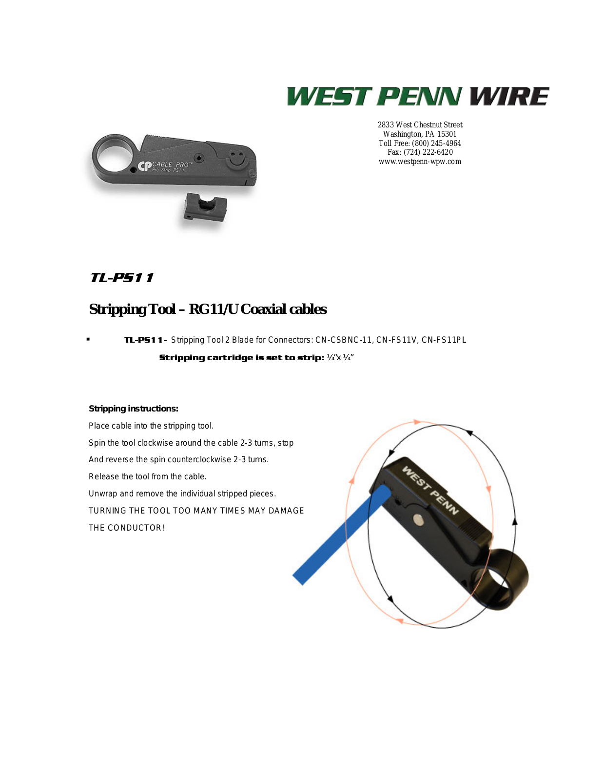 West Penn TL-PS11 Specsheet