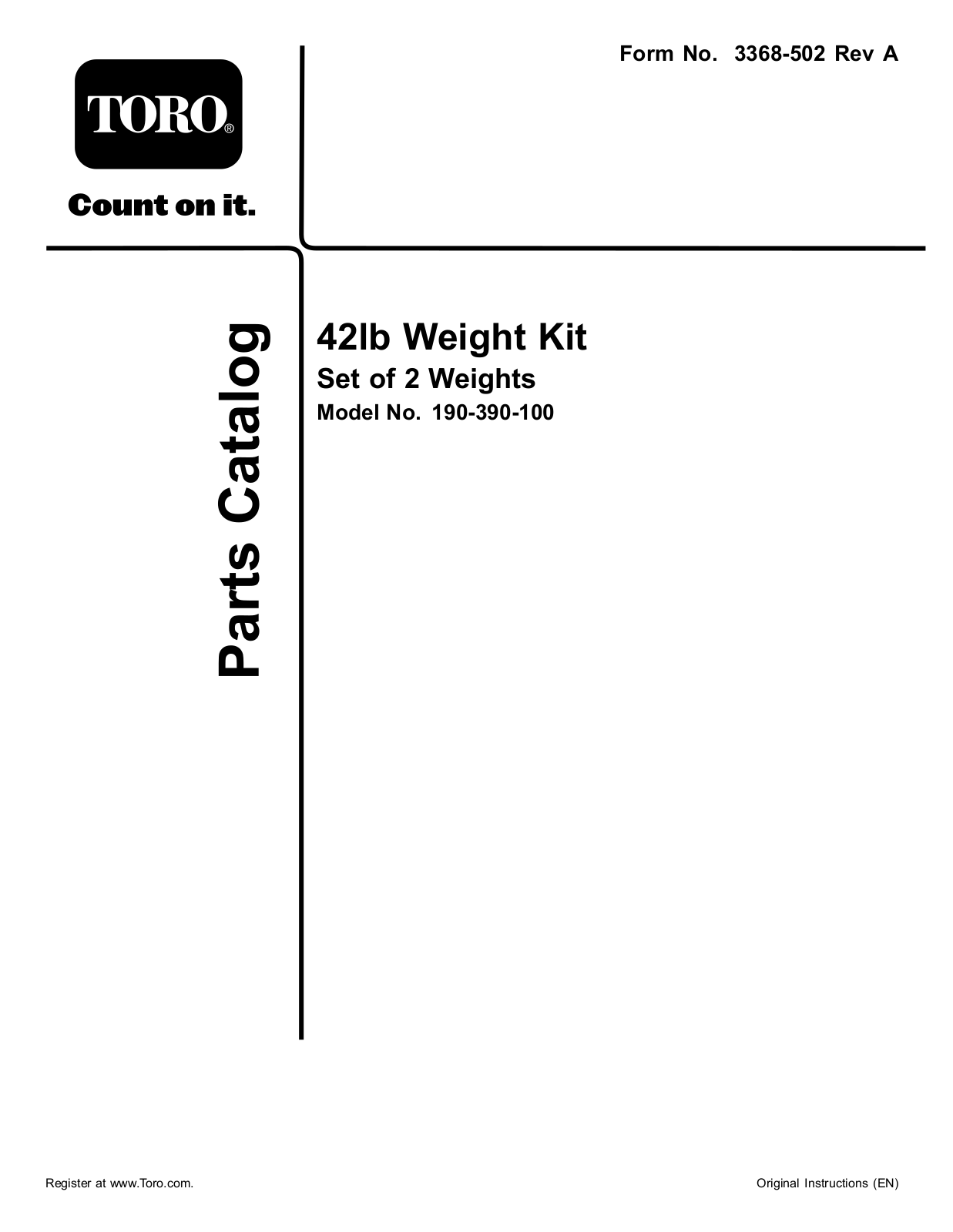 Toro 190-390-100 Parts Catalogue