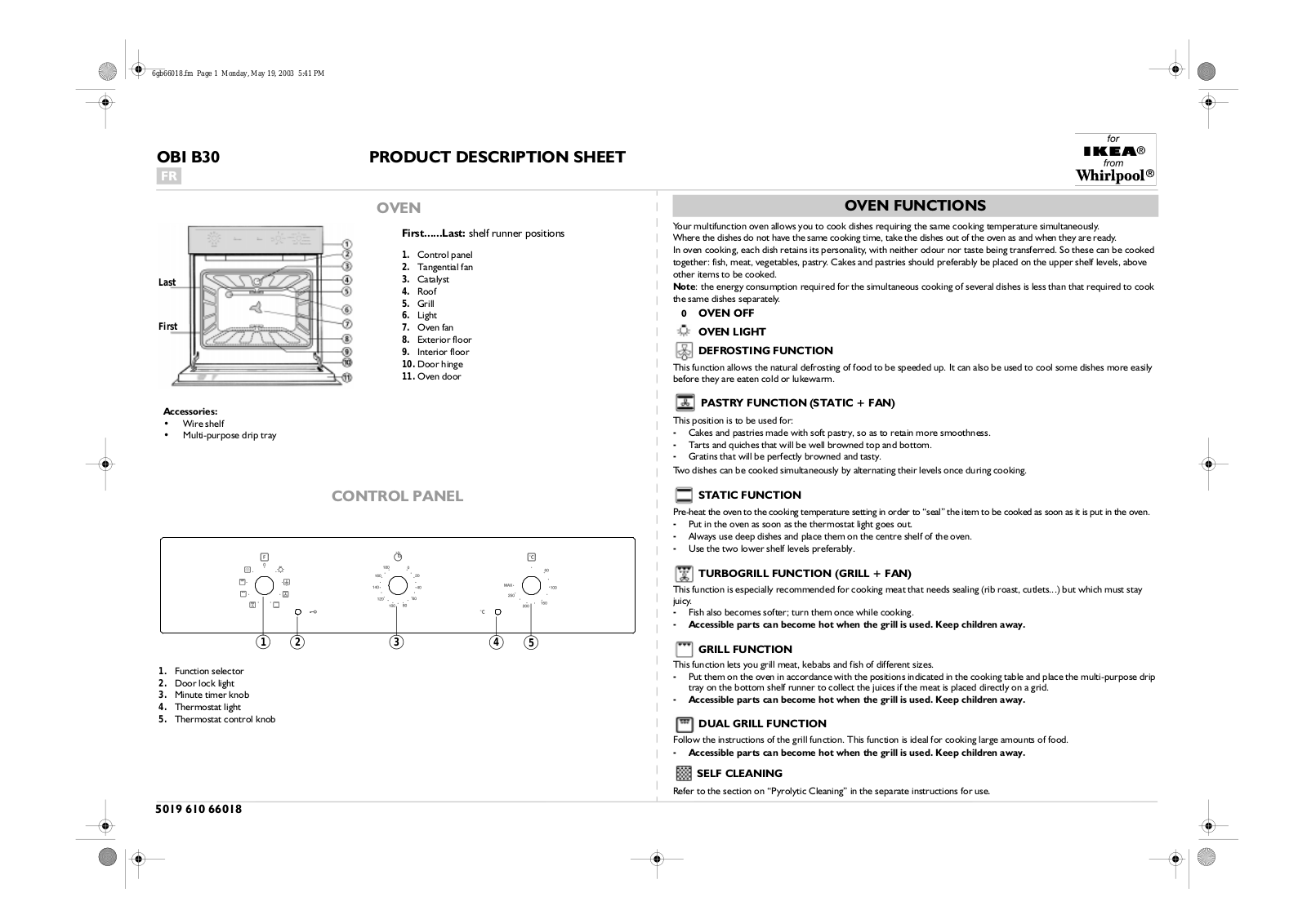 Whirlpool OBI B30 S, OBI B30 W INSTRUCTION FOR USE