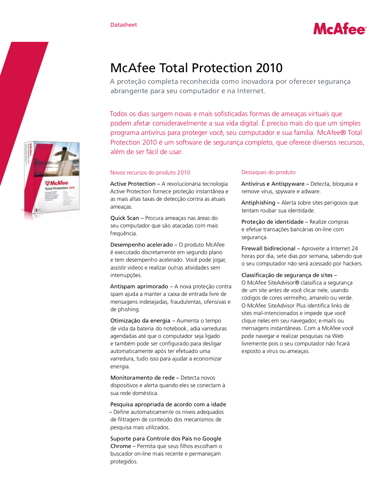 Mcafee TOTAL PROTECTION 2010 DATASHEET