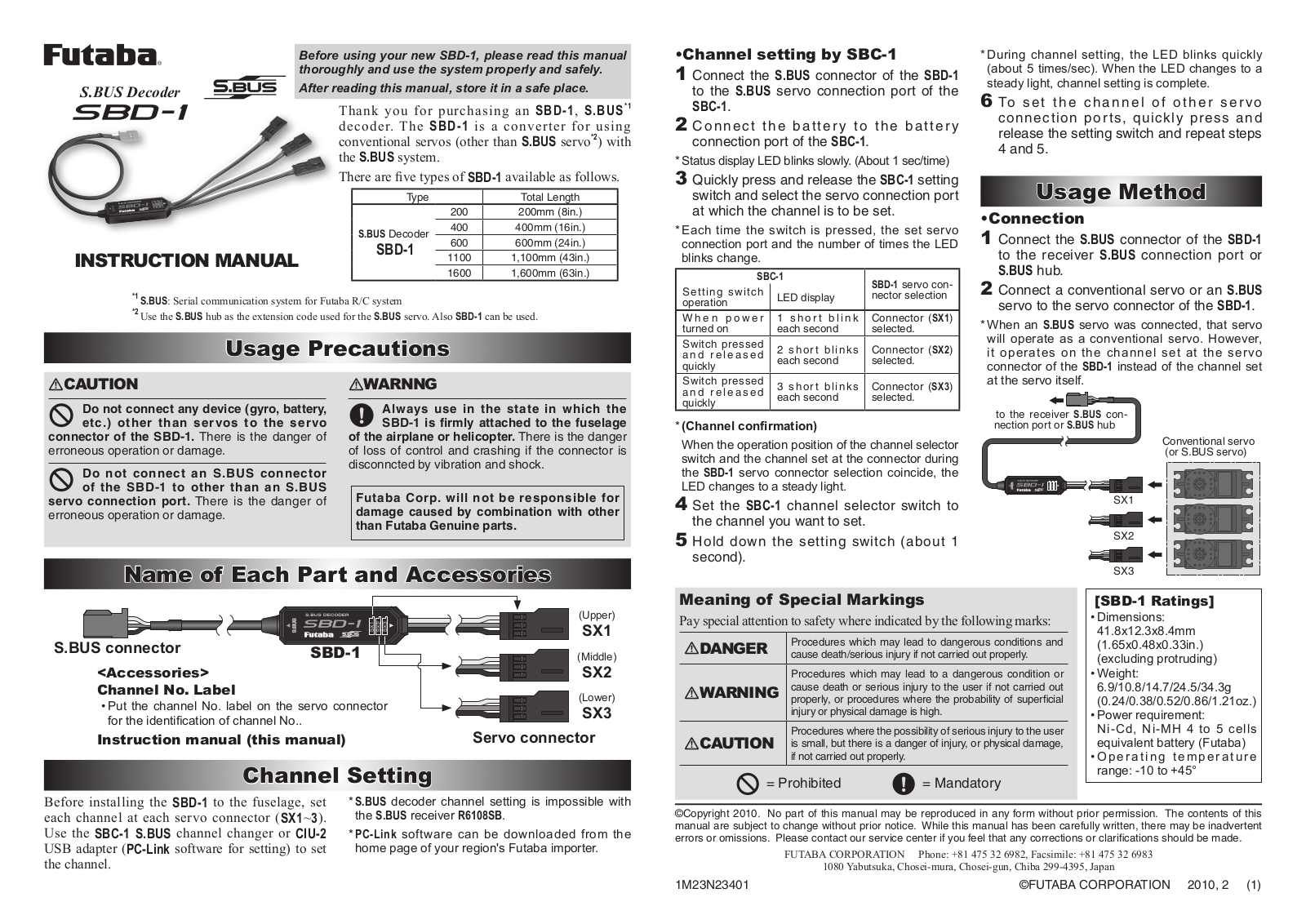 Futaba SBD-1 User Manual