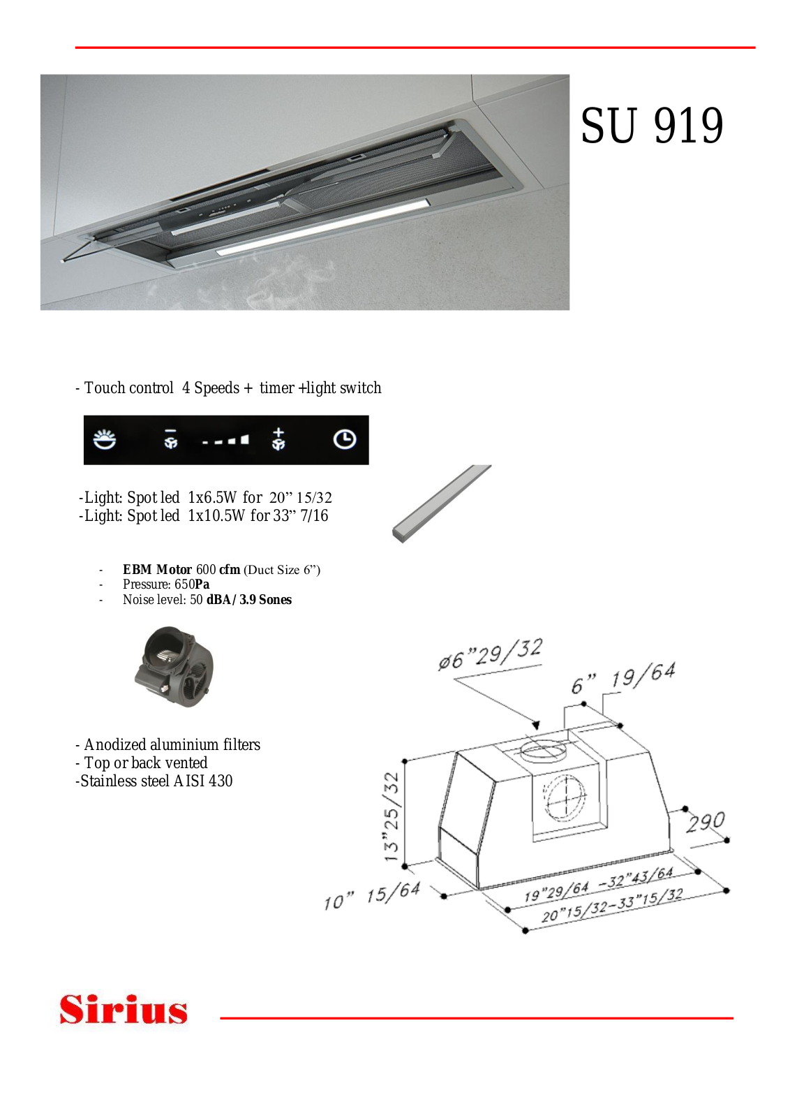 Sirius SU91933, SU91921 Specifications