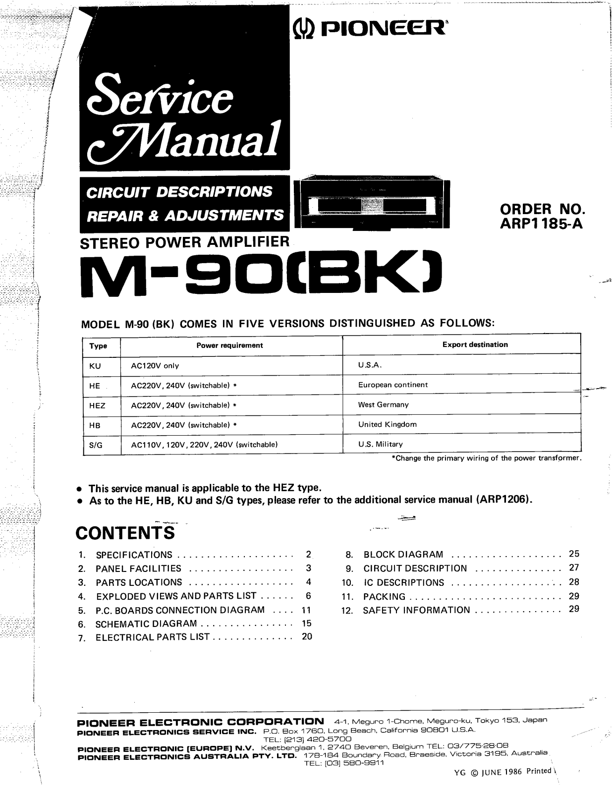 Pioneer M-90 Service manual