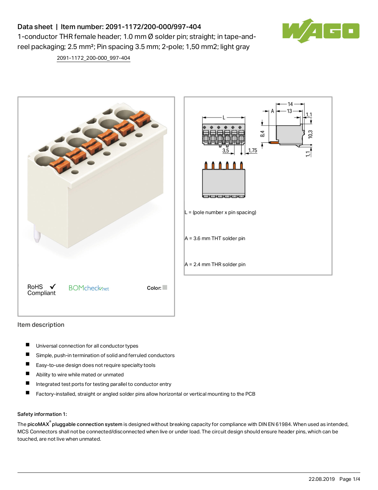 Wago 2091-1172/200-000/997-404 Data Sheet