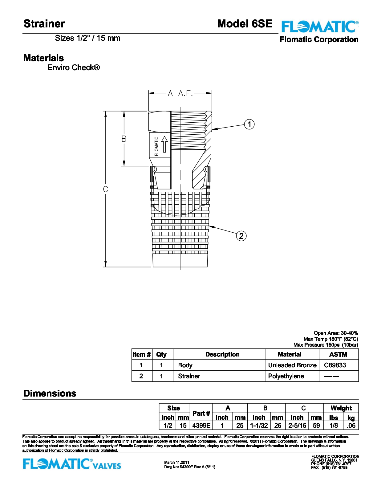 Flomatic 6SE Parts List