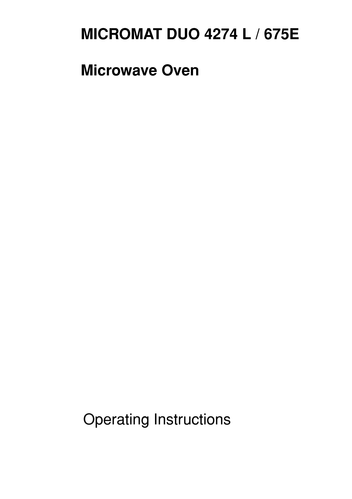 AEG Micromat DUO 675 E w, Micromat DUO 675 E DAR, Micromat DUO 675 E D User Manual