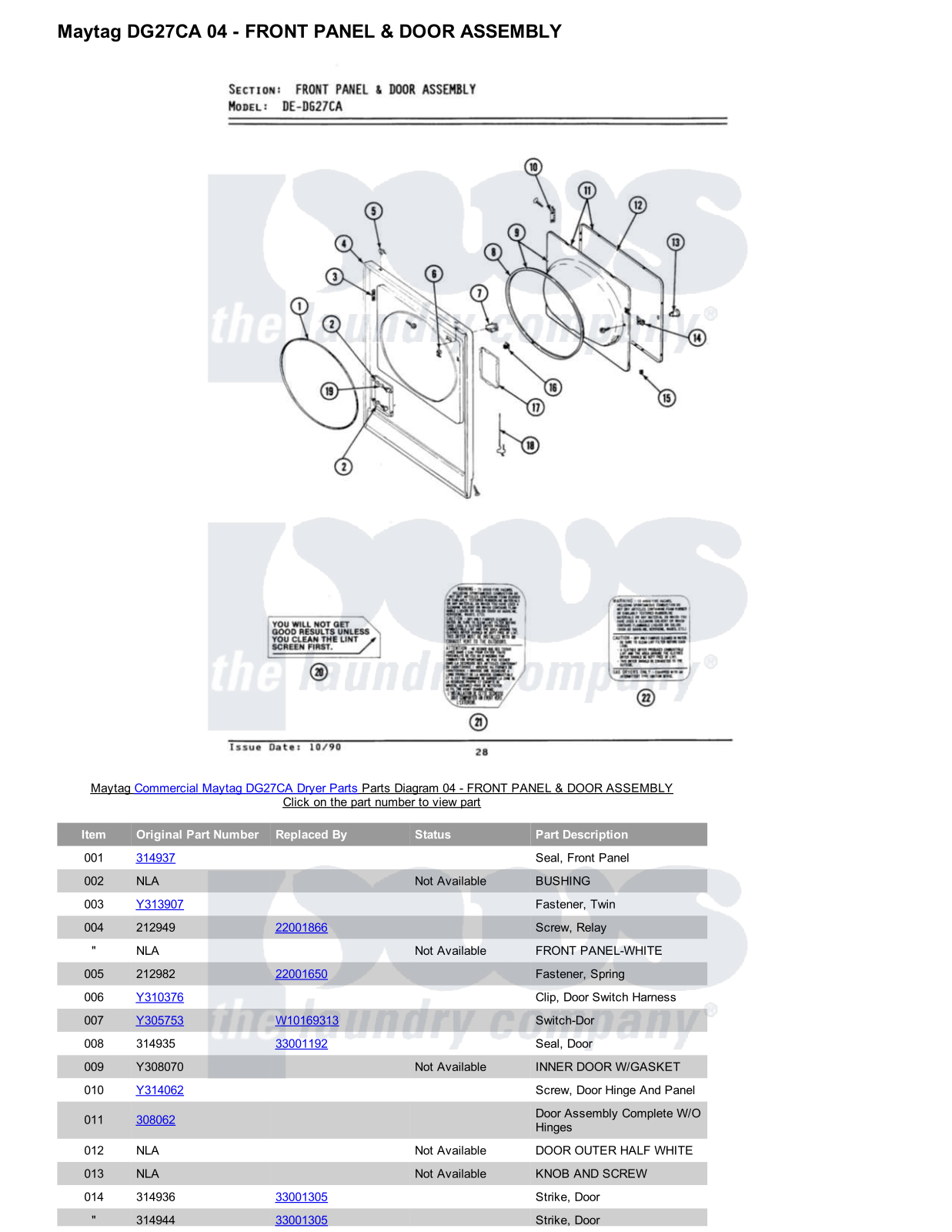 Maytag DG27CA Parts Diagram