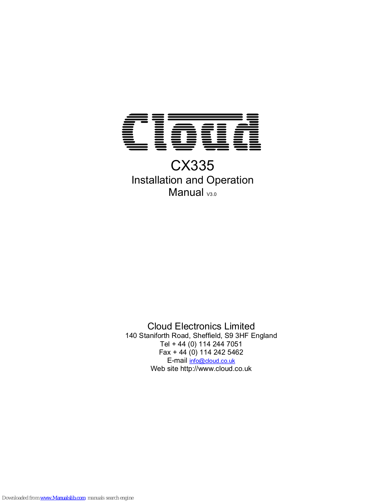 Cloud CX335 Installation And Operation Manual