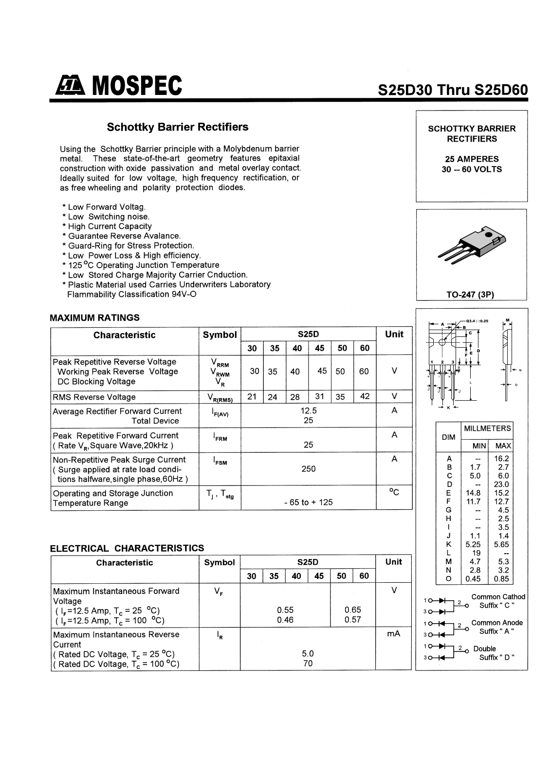 MOSPEC S25D45, S25D50, S25D60, S25D30, S25D35 Datasheet