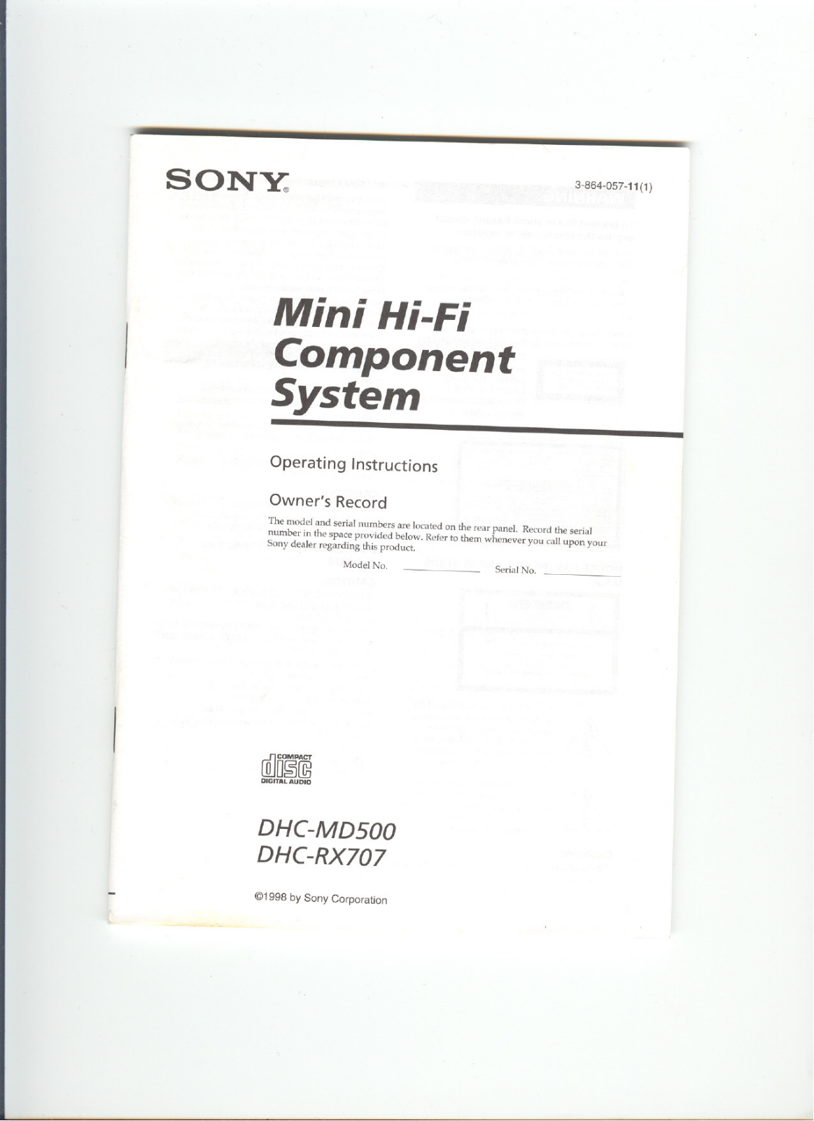 Sony DHCMD-500 Owners manual