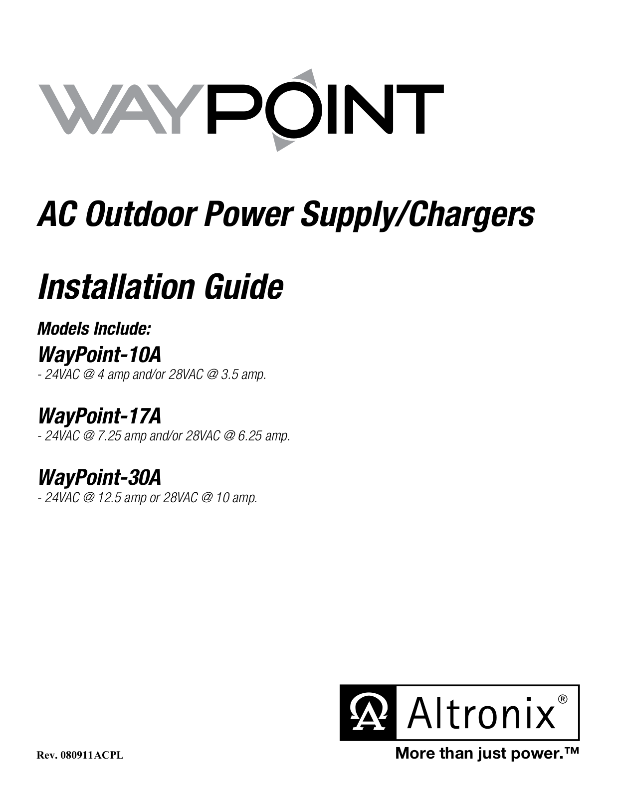 Altronix WayPoint30A, WayPoint10A Installation Guide