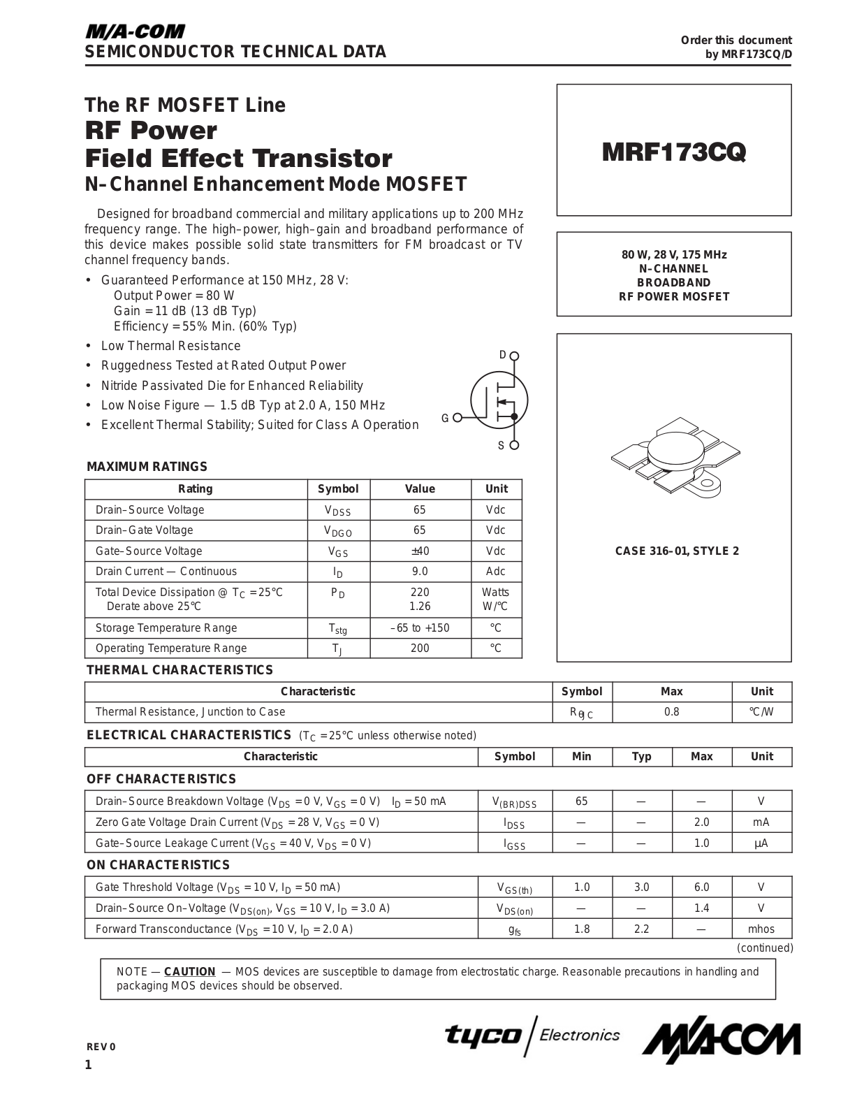 M A COM MRF173CQ Datasheet