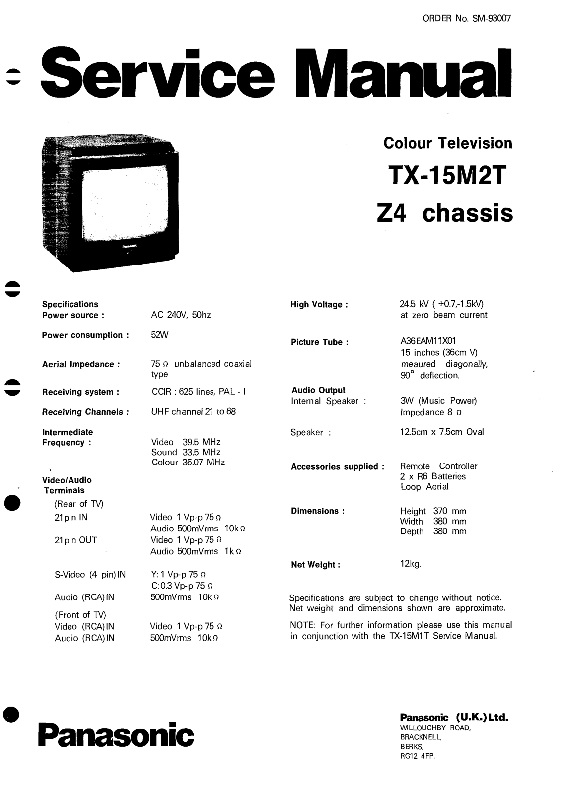 Panasonic TC-15M2T Schematic