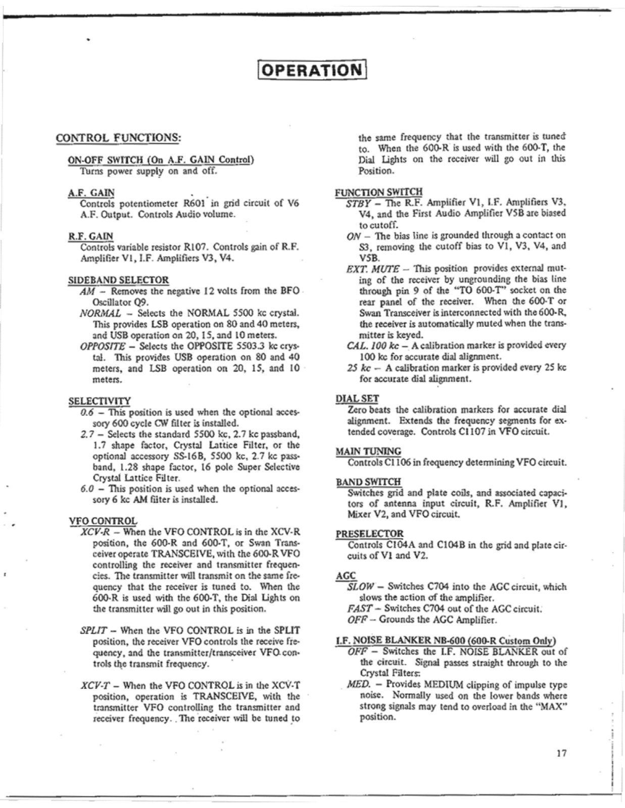 Swan 600-R User Manual (PAGE 17)