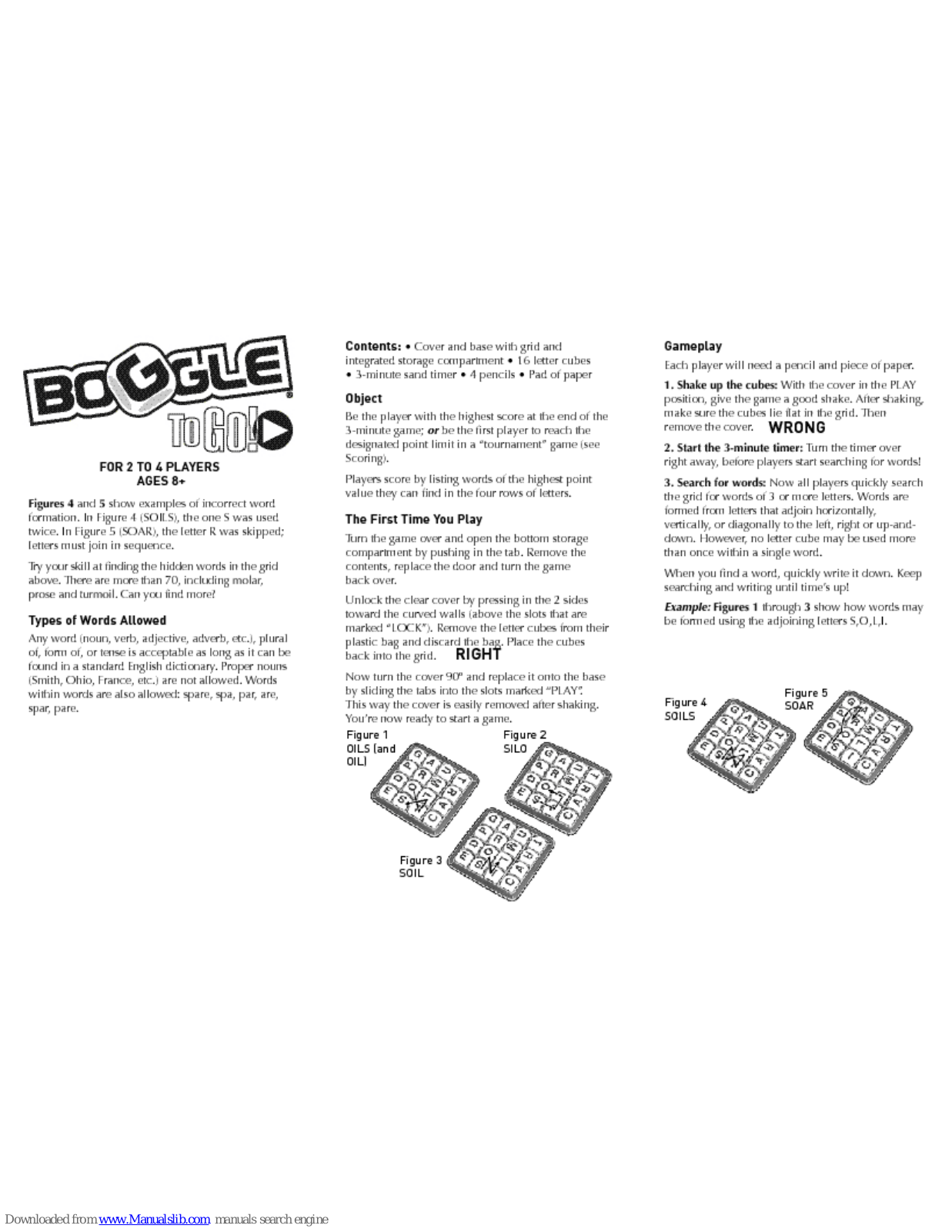 Parker Brothers Boggle To Go Instructions Manual