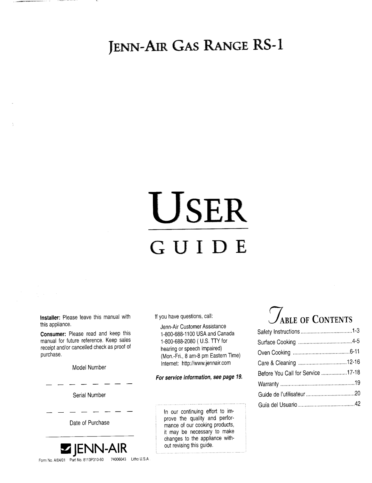 Jenn-Air RS-1 User Manual - ManualMachine.com