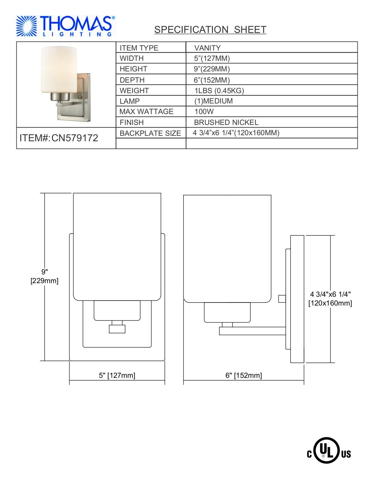 Thomas Lighting CN579172 User Manual - ManualMachine.com