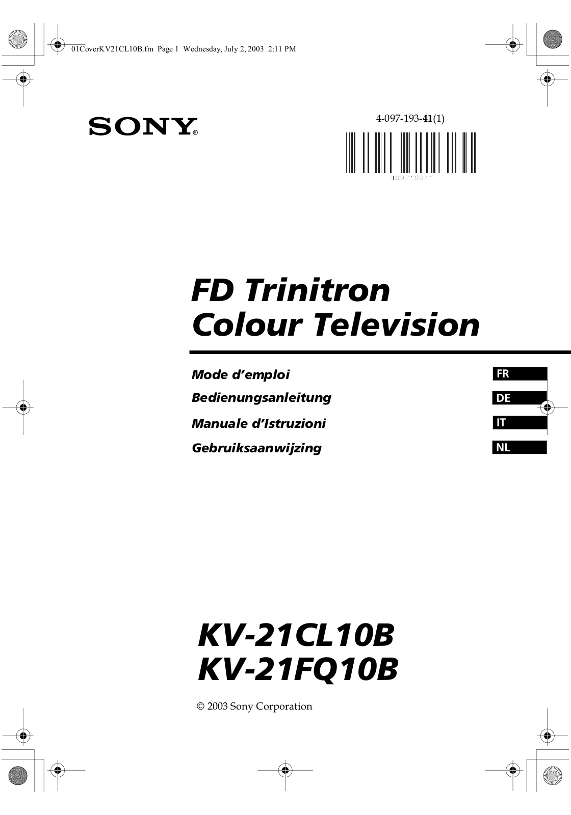 SONY KV-21CL10 User Manual