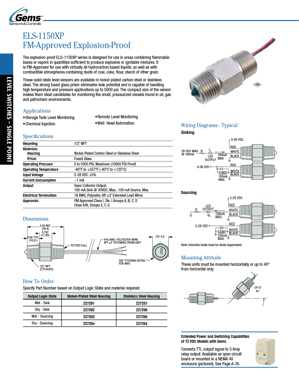 Gems Sensors & Controls ELS 1150 XP Catalog Page