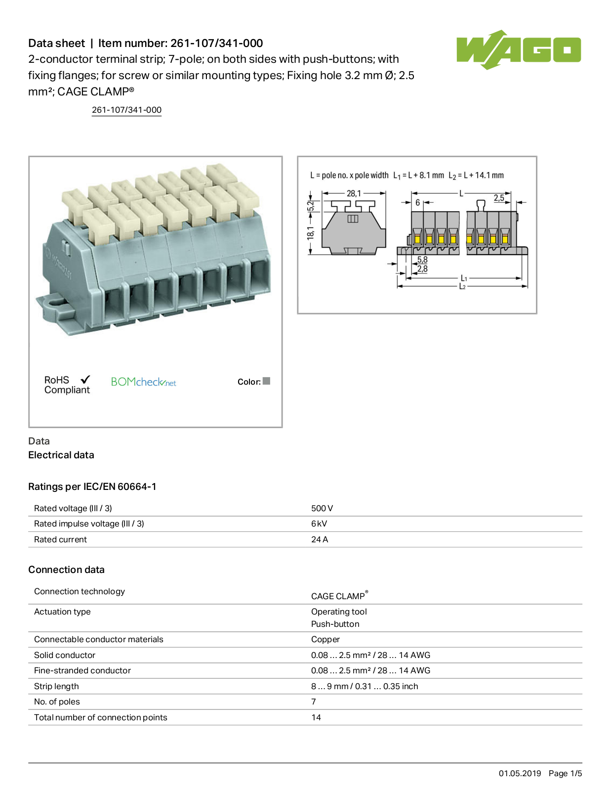 Wago 261-107/341-000 Data Sheet