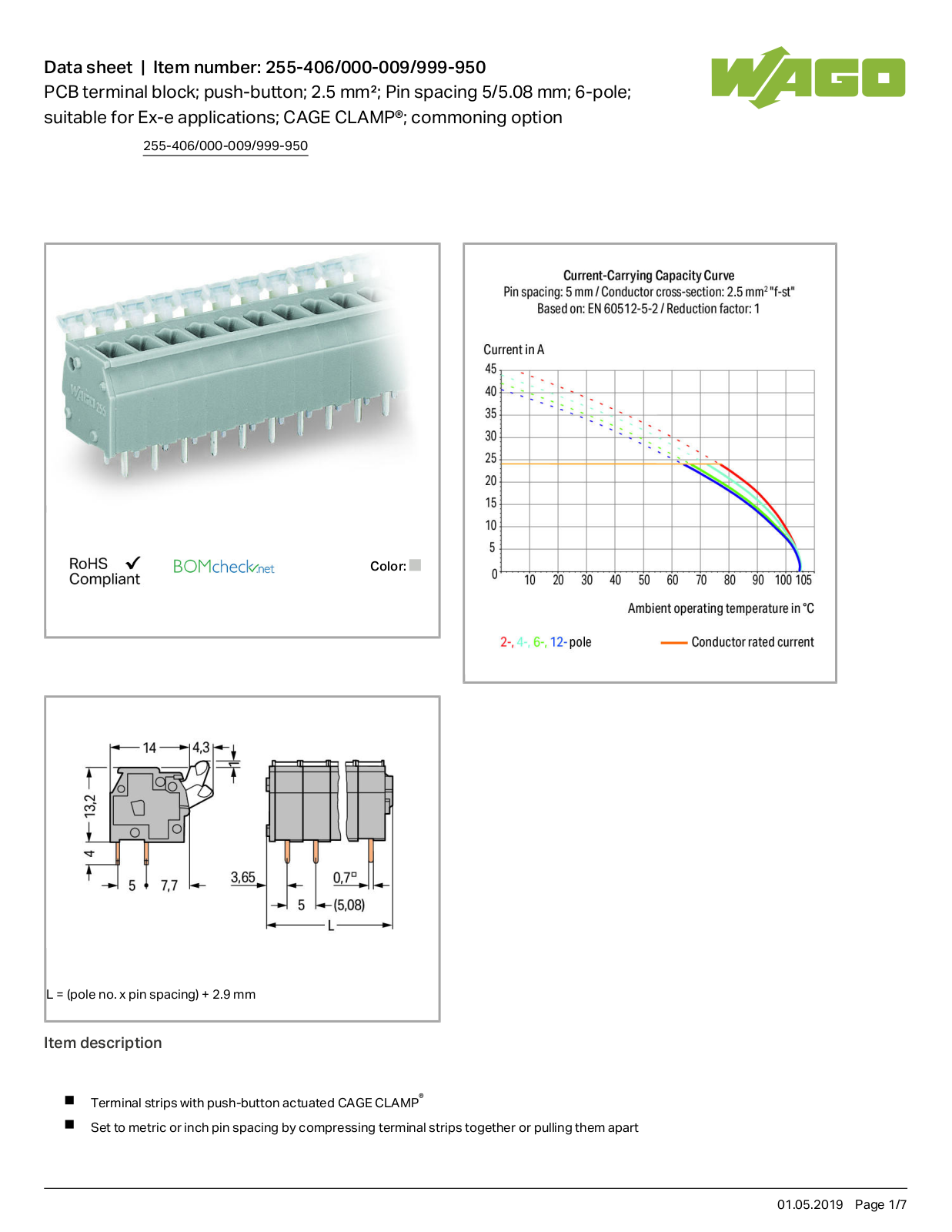 Wago 255-406/000-009/999-950 Data Sheet