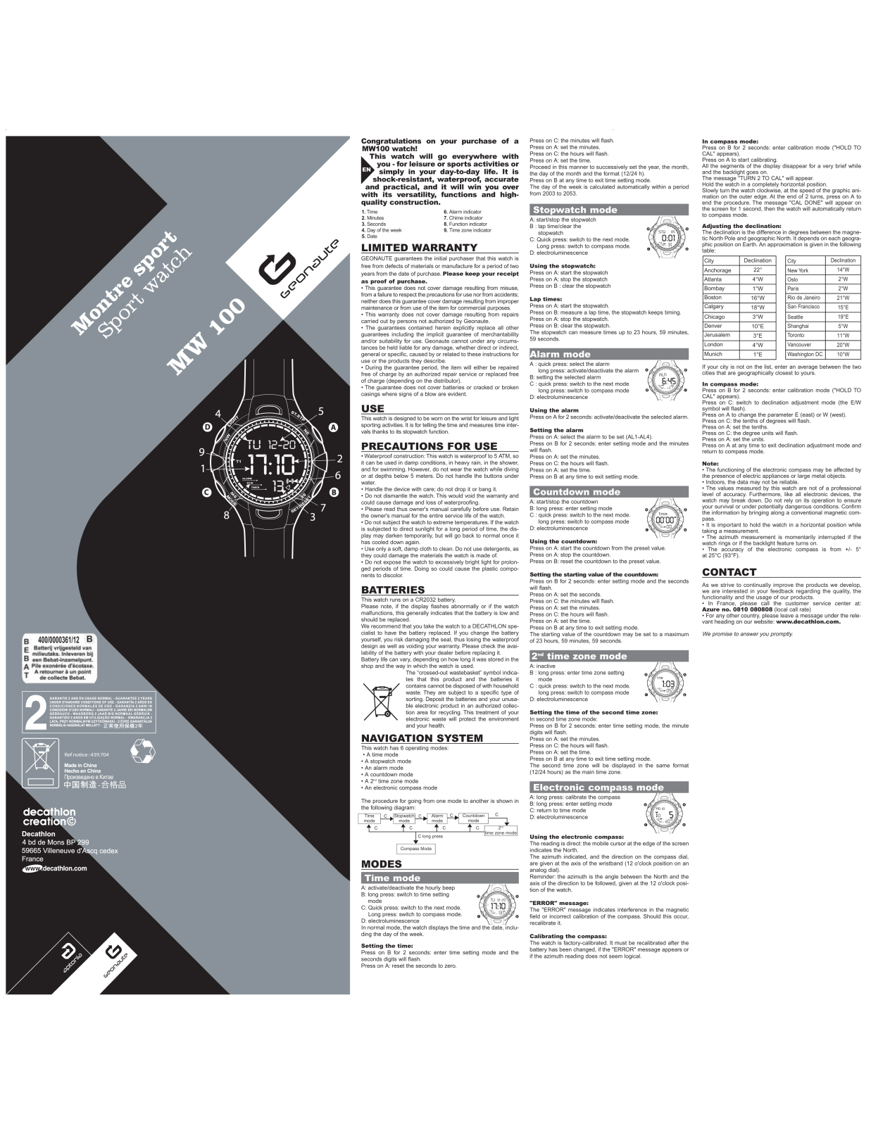 Geonaute MW100 User Manual