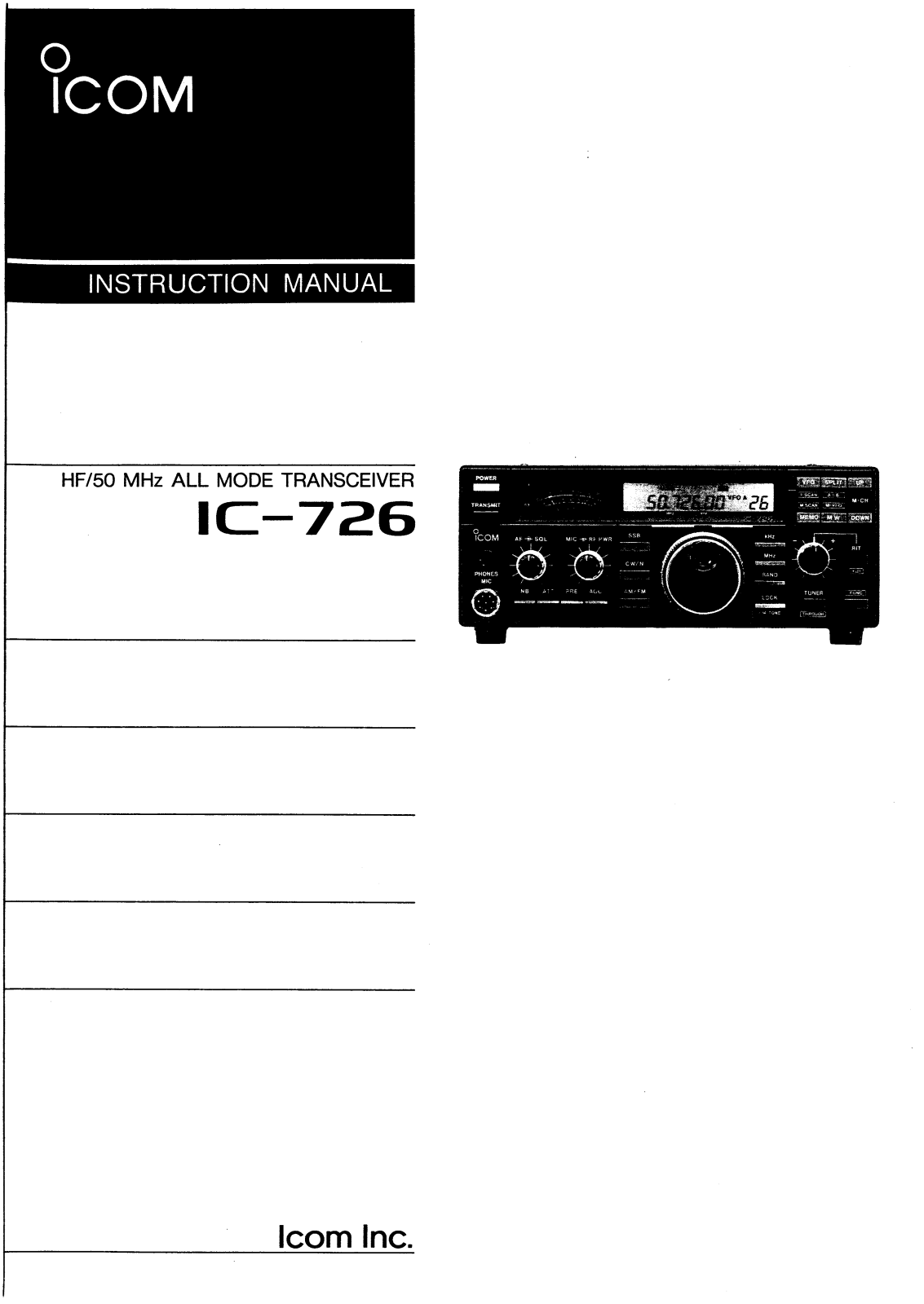 Icom IC-726 User Manual