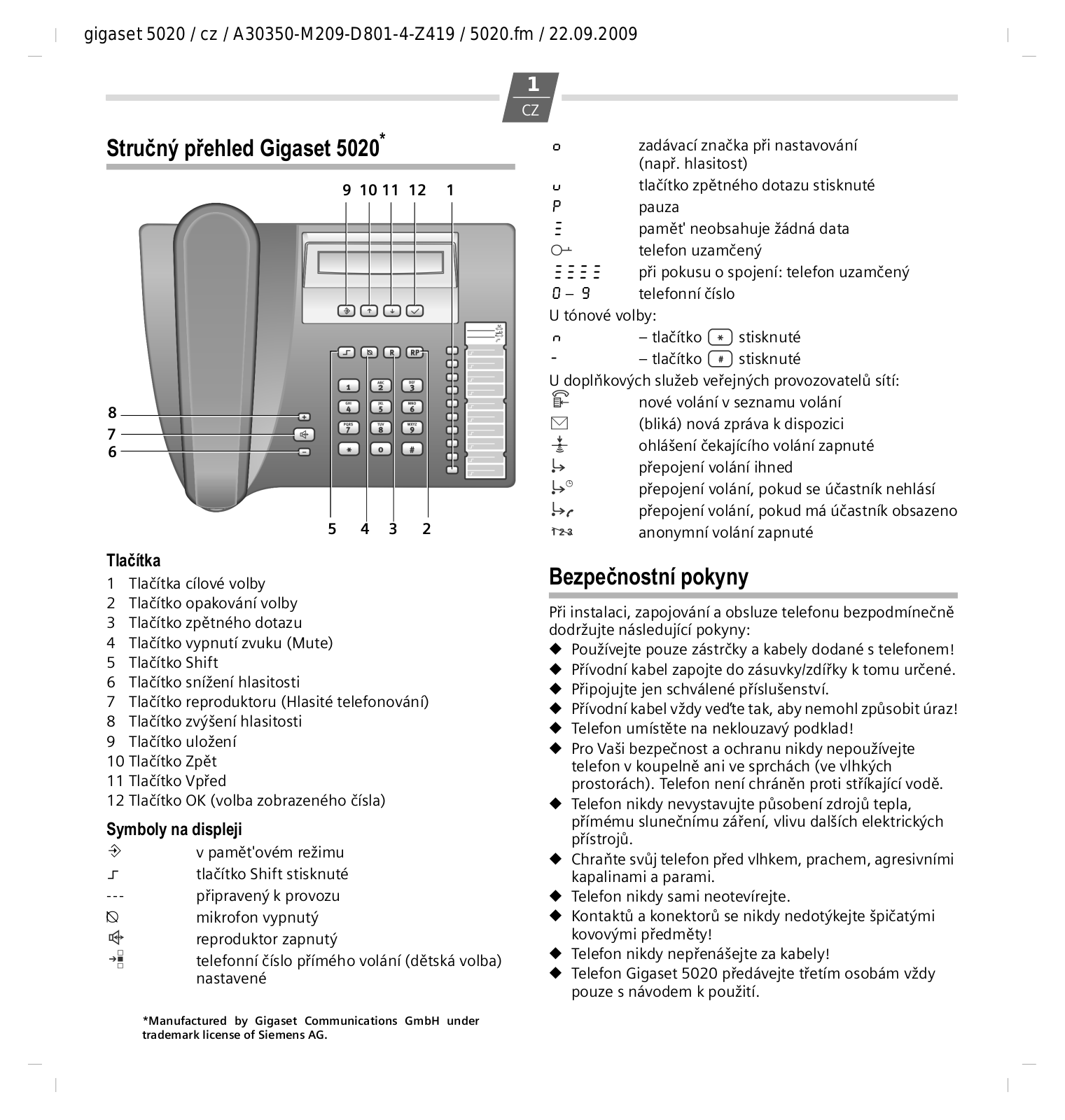 Siemens GIGASET 5020 QUICK GUIDE