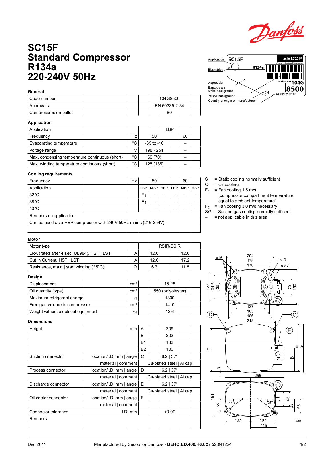 Danfoss SC15F Data sheet