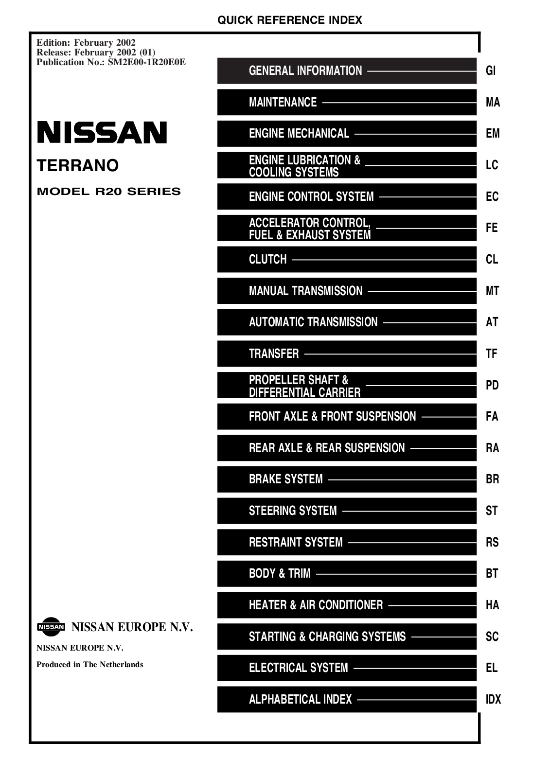Nissan Terrano 2002, Terrano 2003, Terrano 2005, Terrano 2006 User Manual