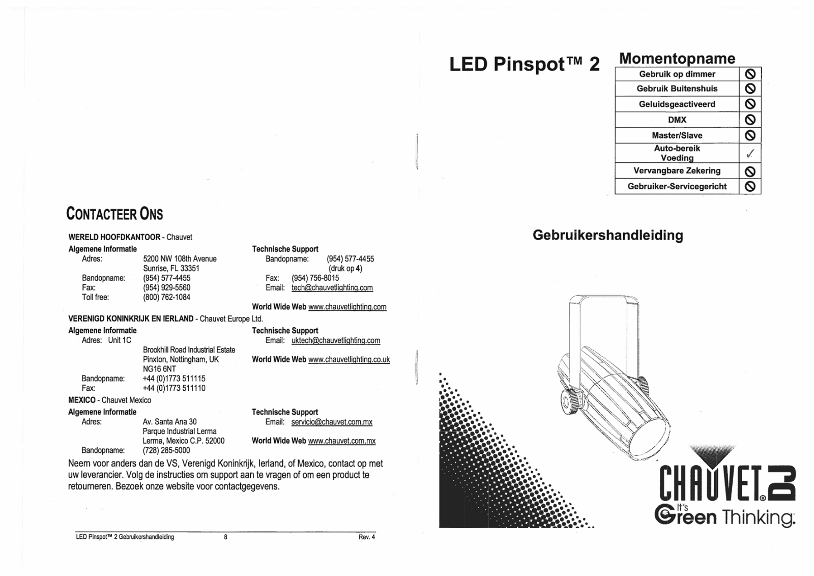 Chauvet DJ LED Pinspot 2 Quick Start Guide