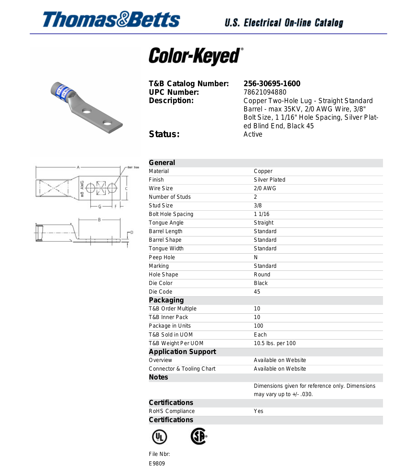 Thomas & Betts 256-30695-1600 Data Sheet - ManualMachine.com