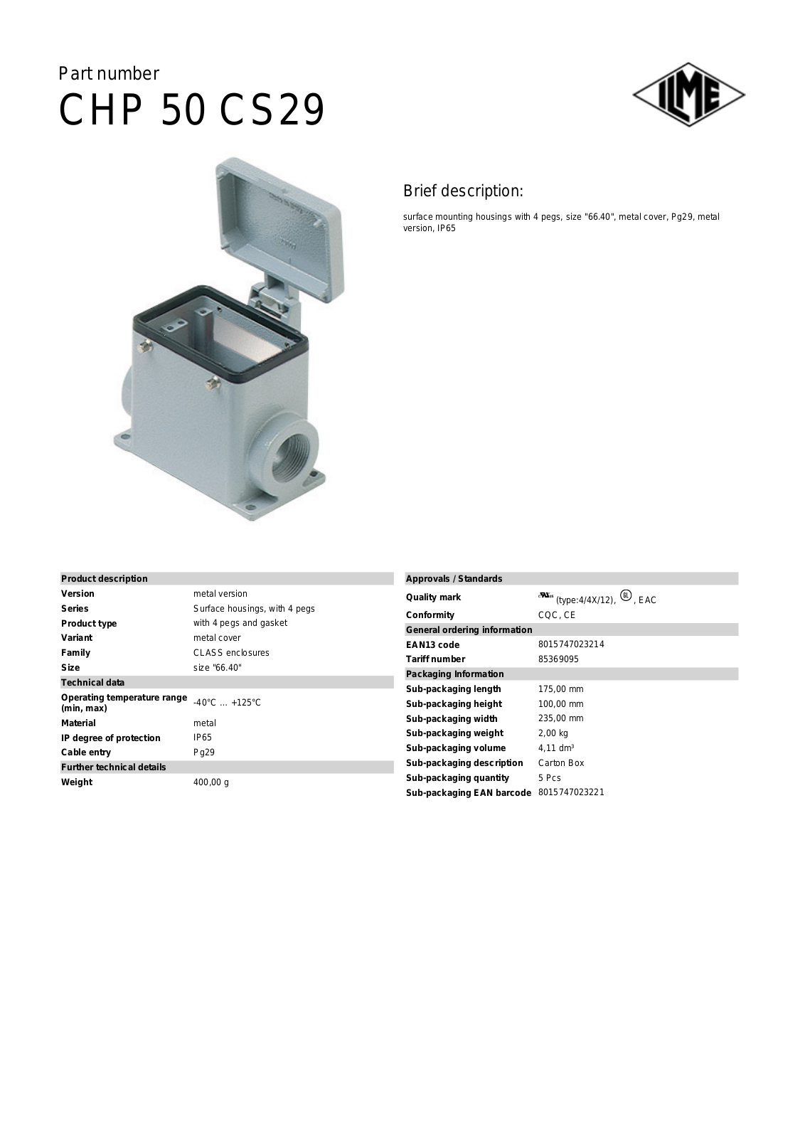 Datasheet CHP-50CS29 Datasheet (ILME) - ManualMachine.com