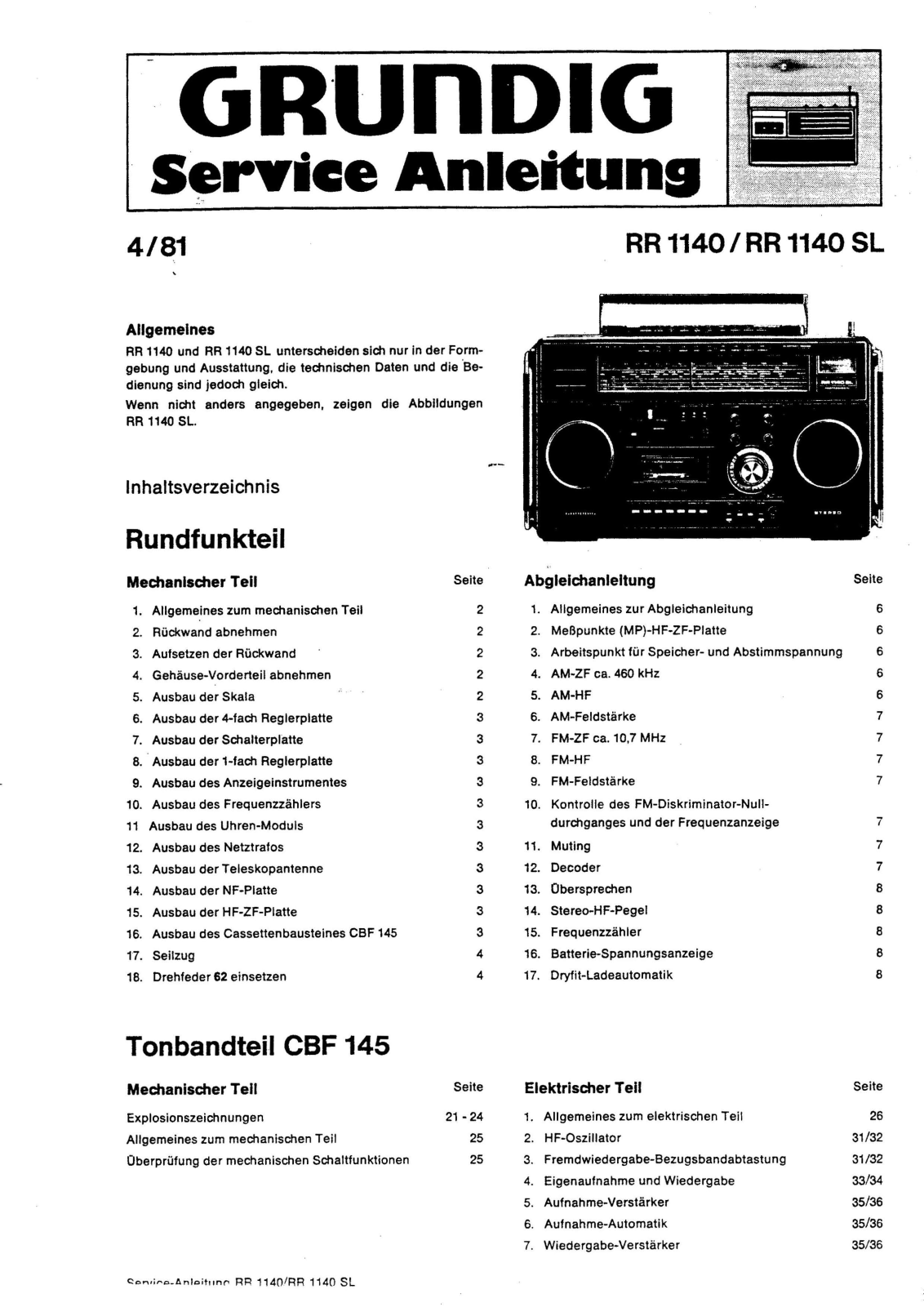 Grundig RR-1140 Service Manual
