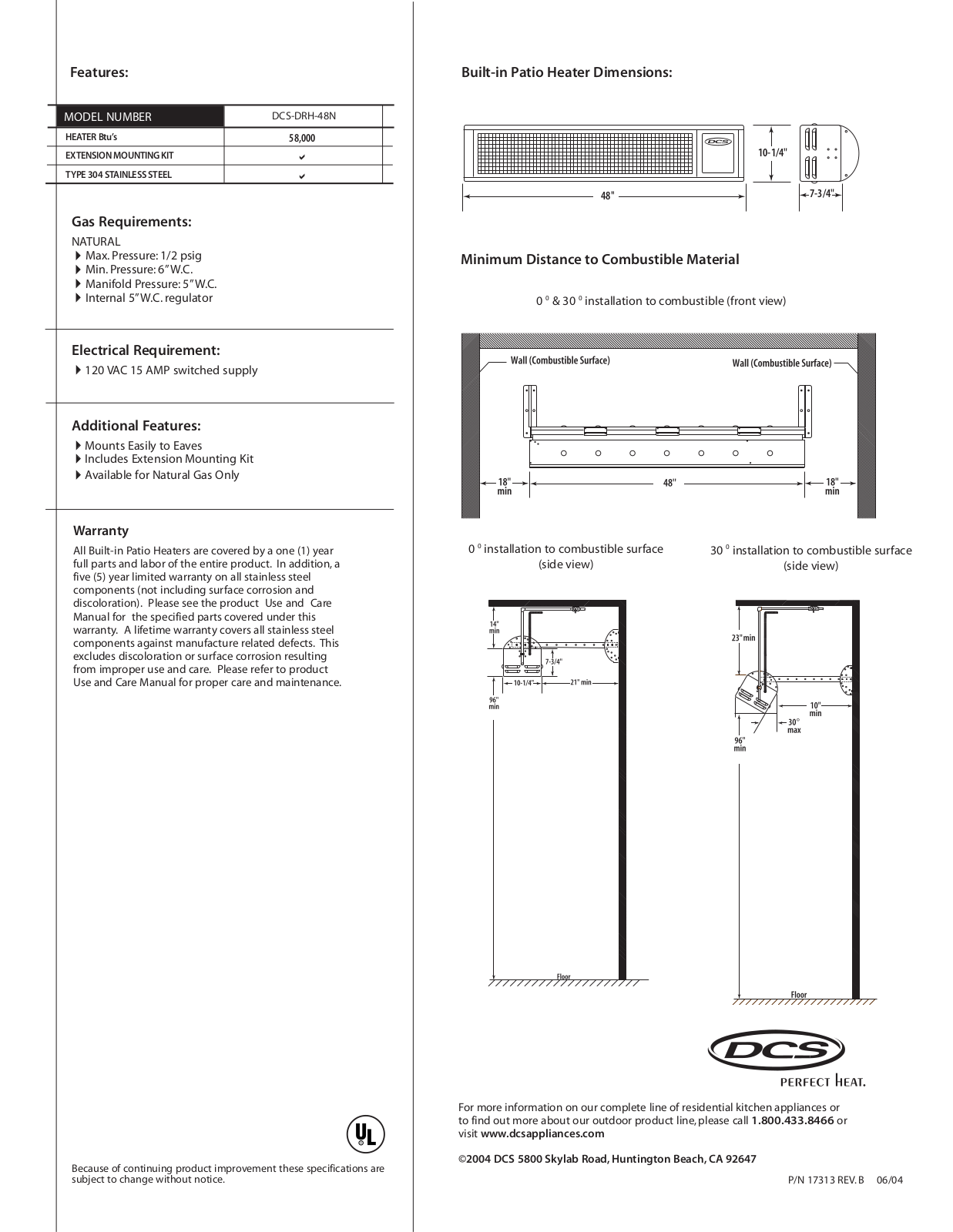 Dcs Outdoor DRH48N Specsheet