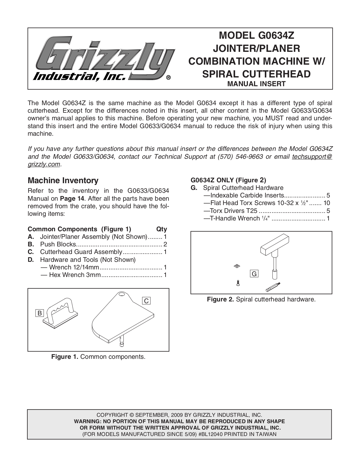 Grizzly G0634Z User Manual