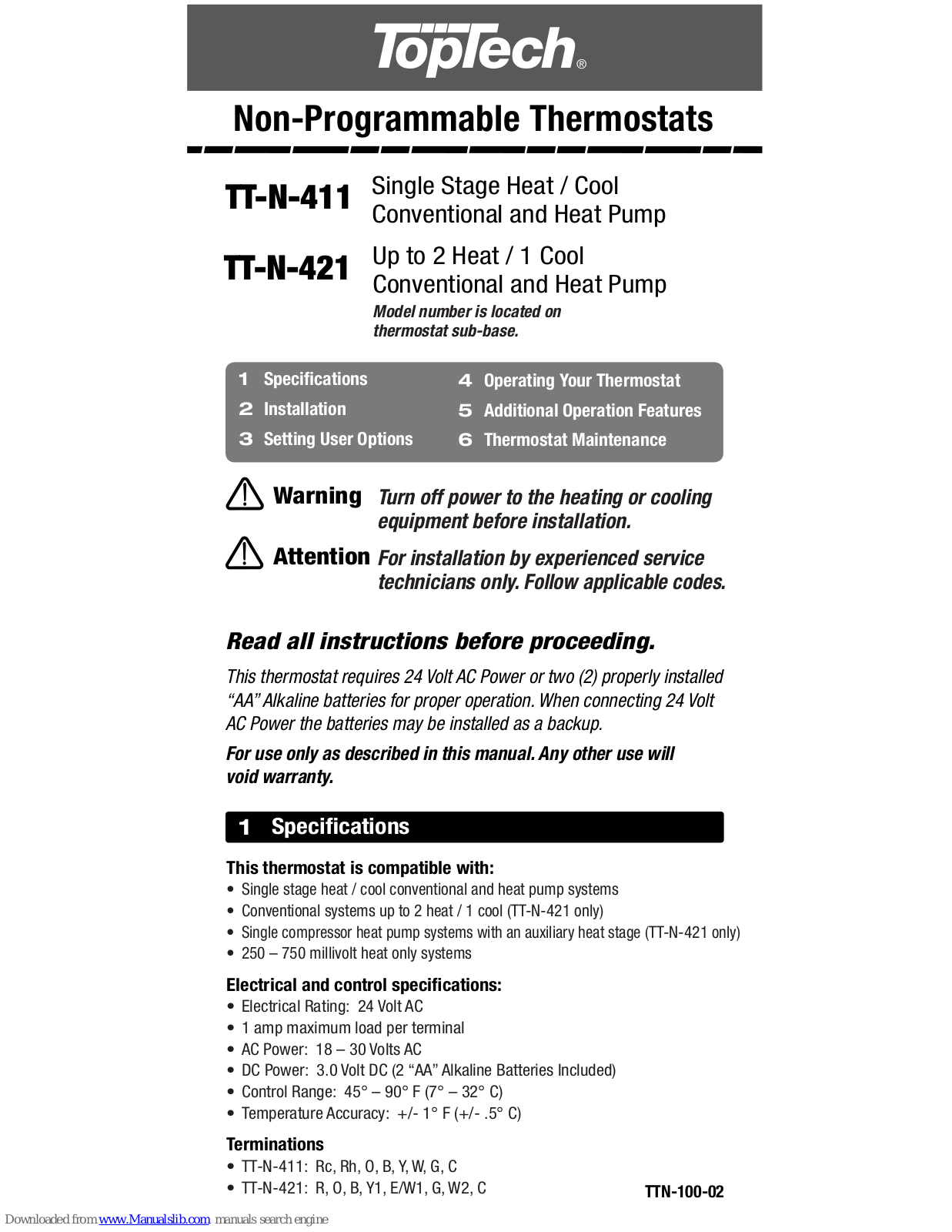 Toptech TT-N-421, TT-N-411 Instructions Manual