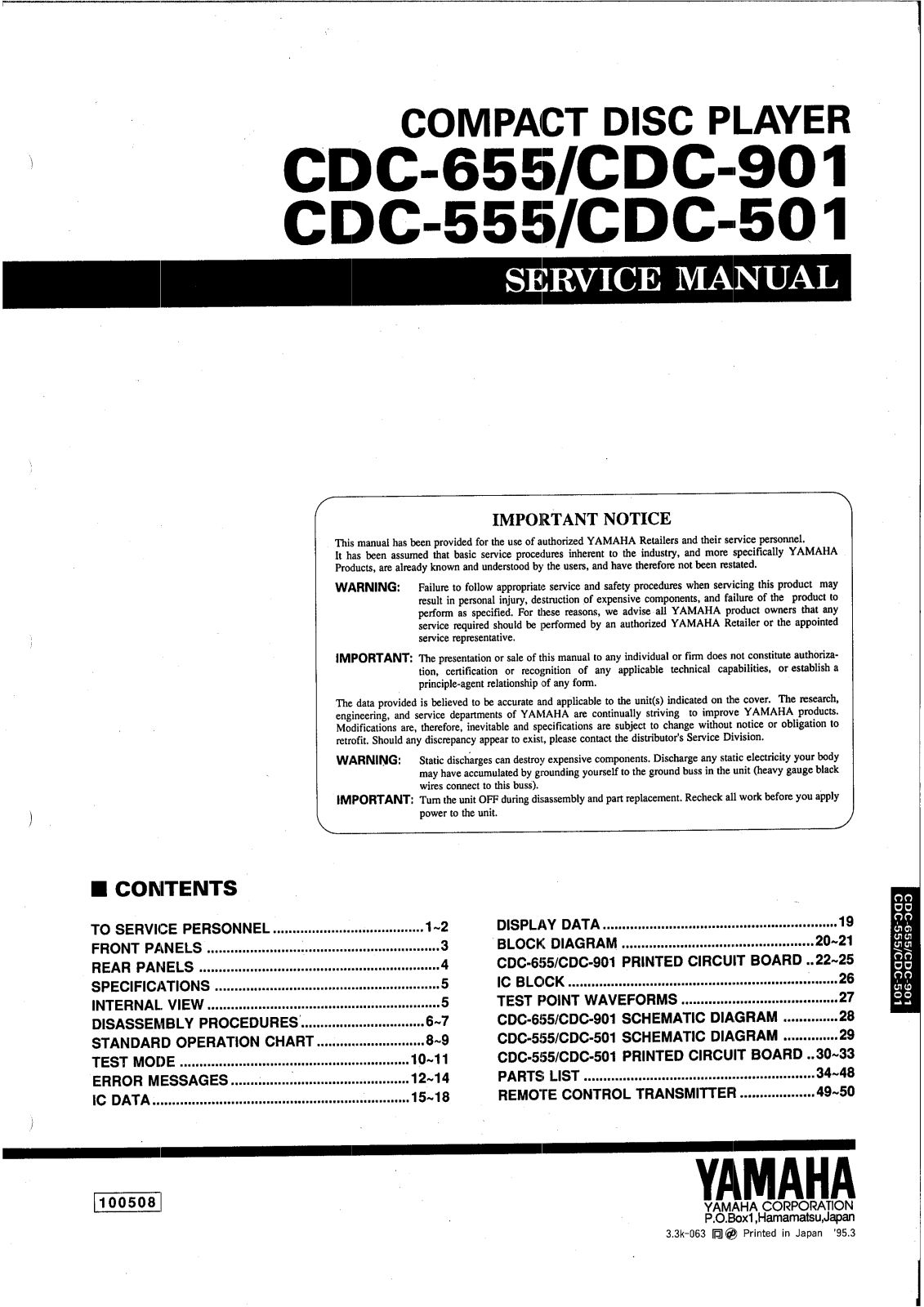 Yamaha CDC-501, CDC-555, CDC-655, CDC-901 Service manual