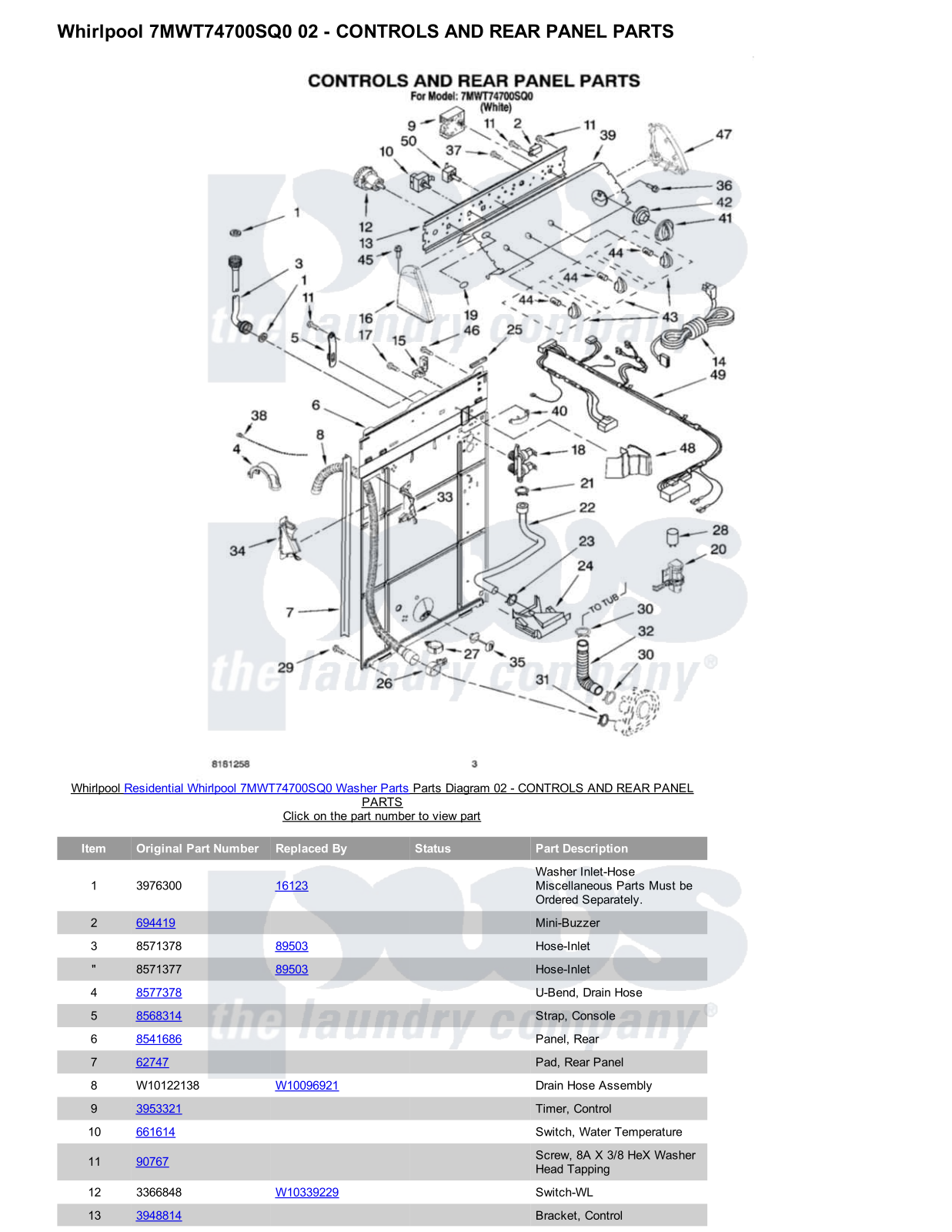 Whirlpool 7MWT74700SQ0 Parts Diagram