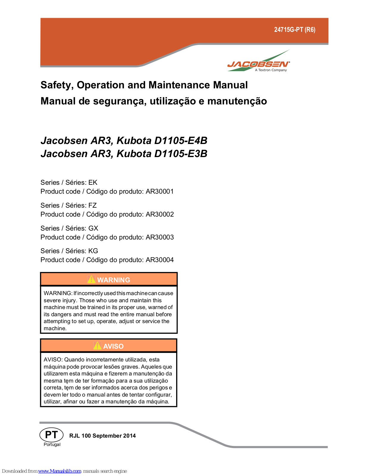 Jacobsen AR30001, AR30002, AR30003, AR30004 Safety, Operation And Maintenance Manual - ManualMachine.com
