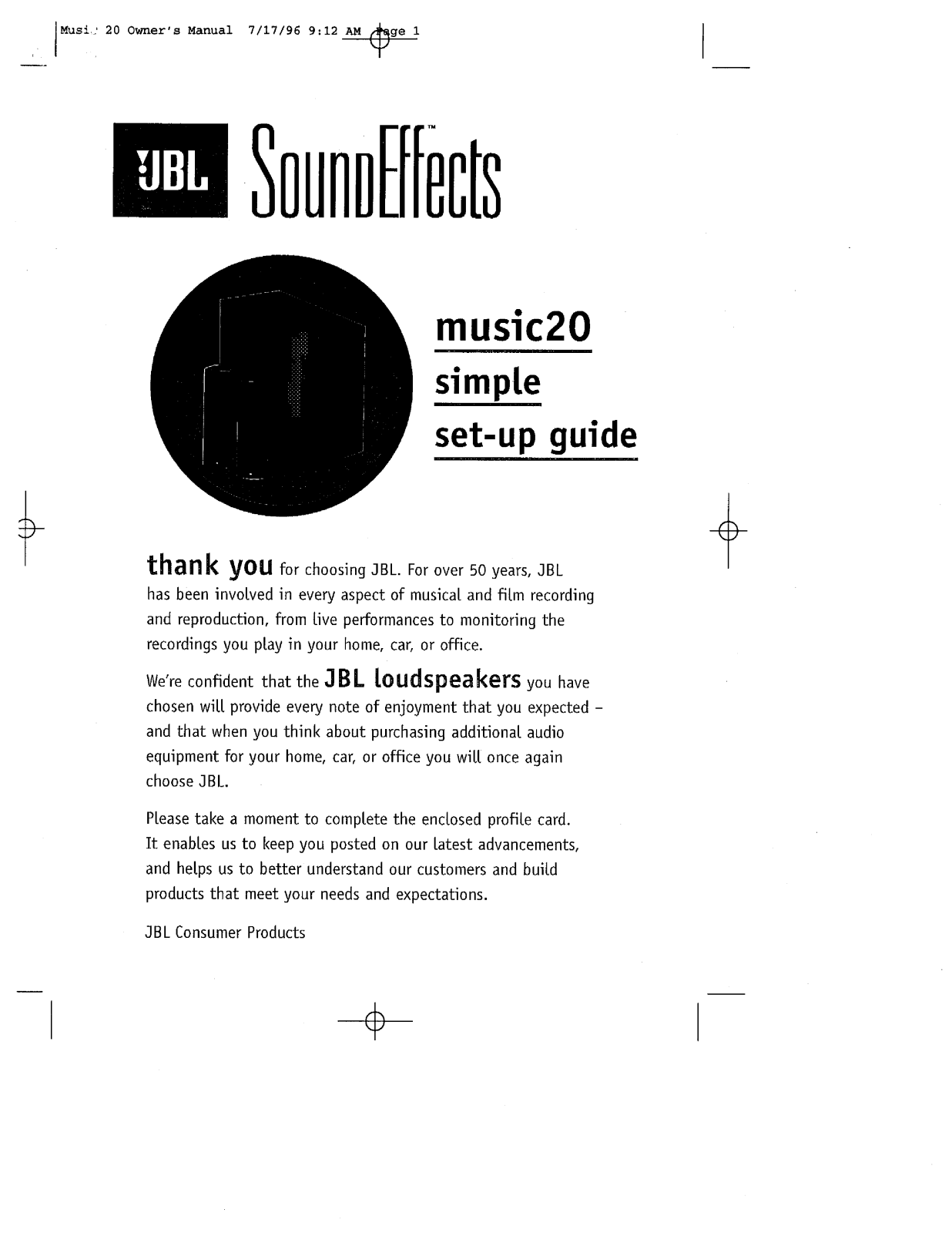 Jbl MUSIC20 User Manual